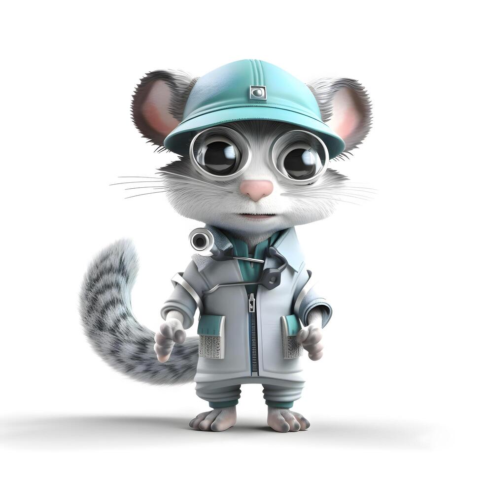 3D rendering of a cute cartoon mouse with a pilot cap., Image photo