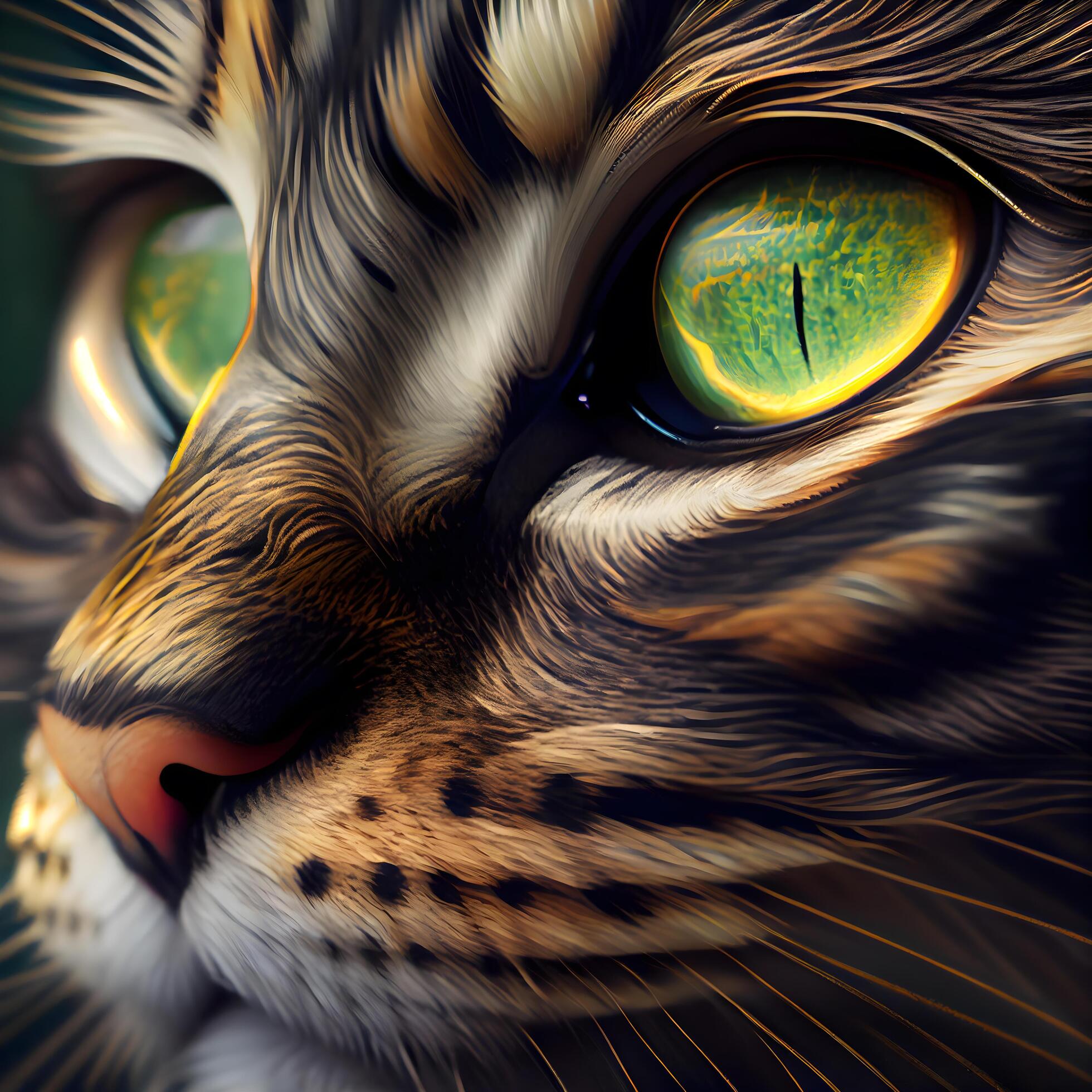Cat with green eyes closeup. 3D illustration of cat., Image 23573946