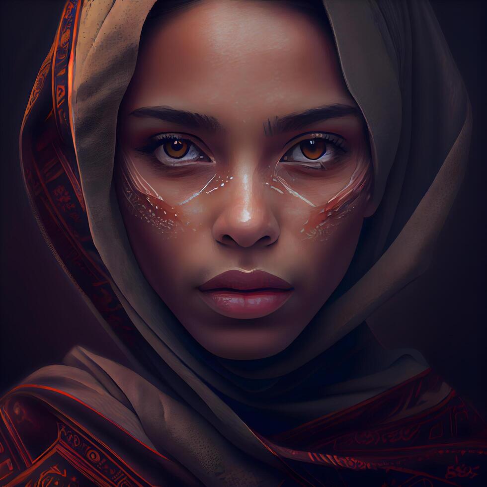 Portrait of a beautiful young muslim woman with face mask., Image photo