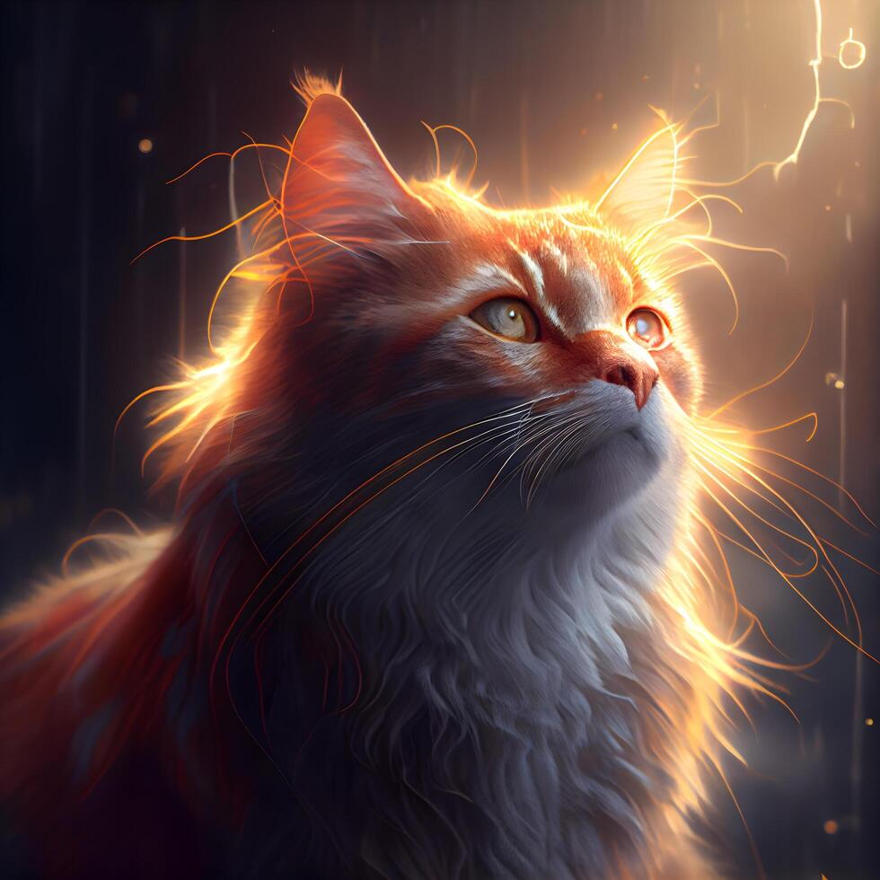 portrait of a beautiful red cat in the rays of light., Image photo