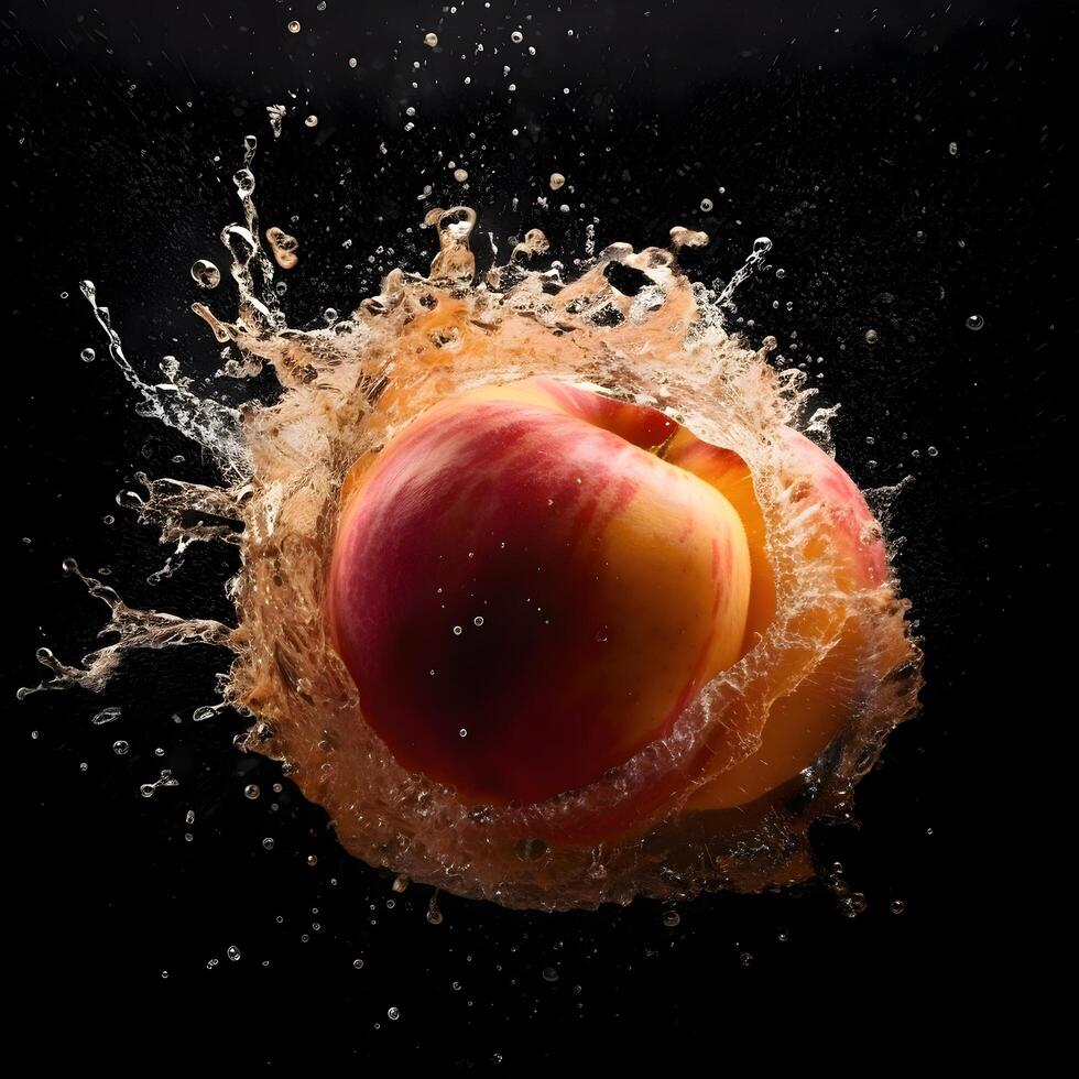 Fruit splashing into water on a black background. Mixed fruits., Image photo