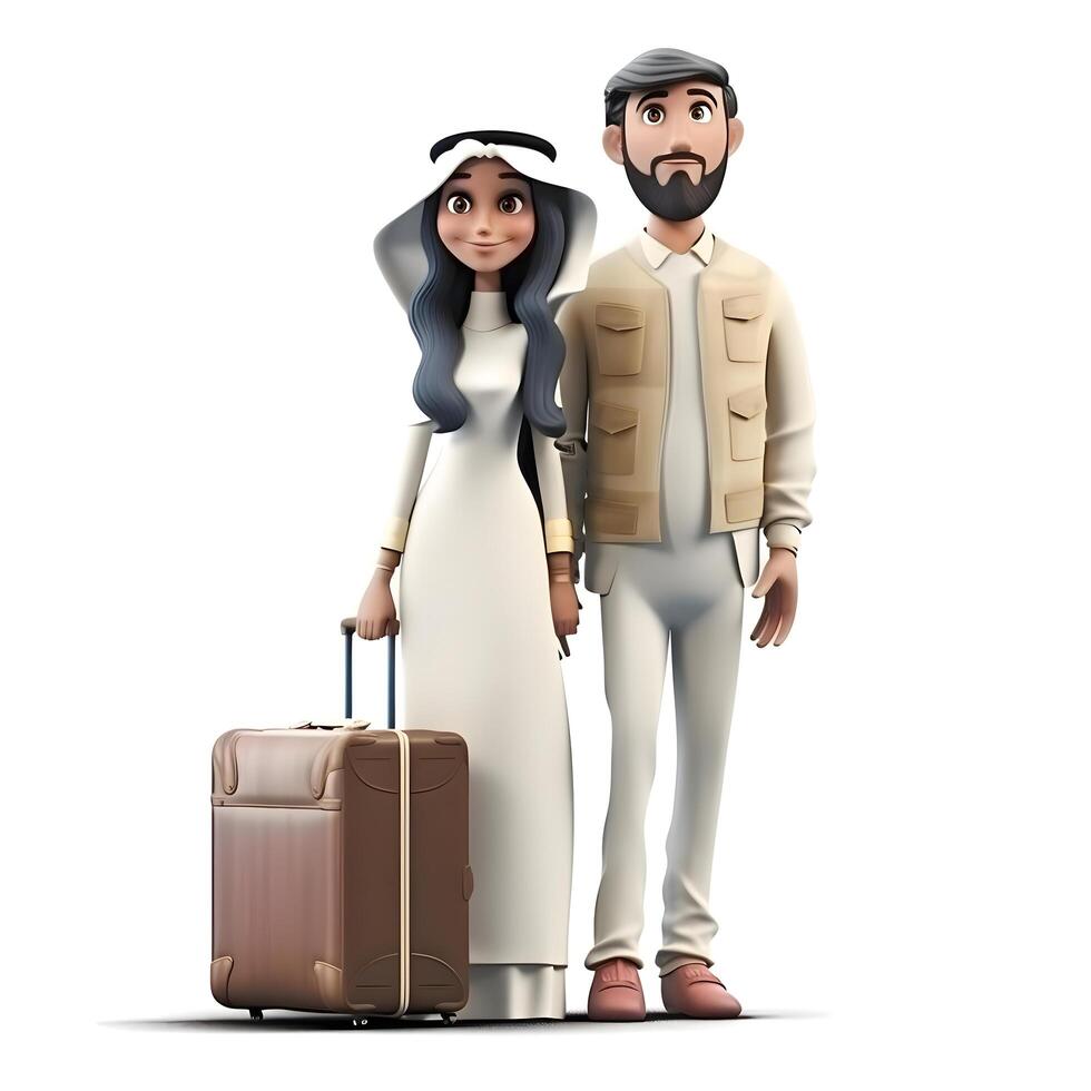 Happy African American couple with suitcase on a white background. Isolated., Image photo