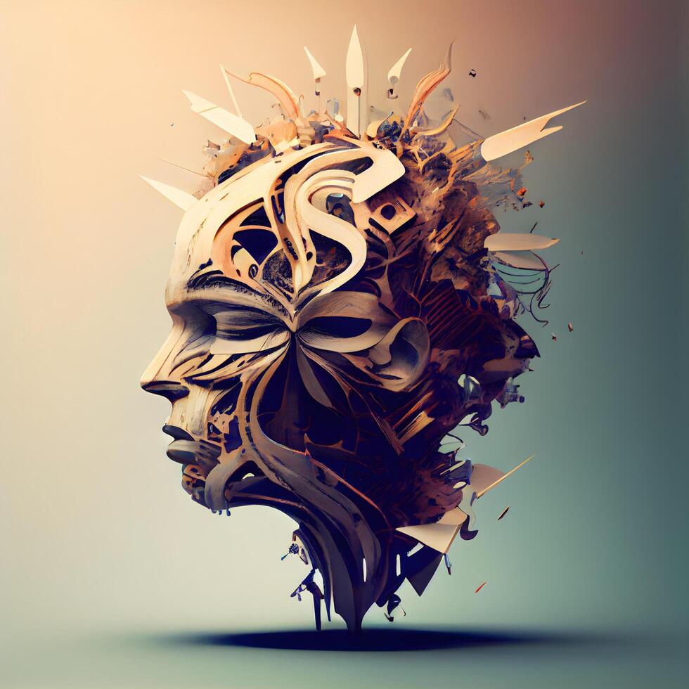 3d illustration of human head made of paper pieces. Abstract human head., Image photo