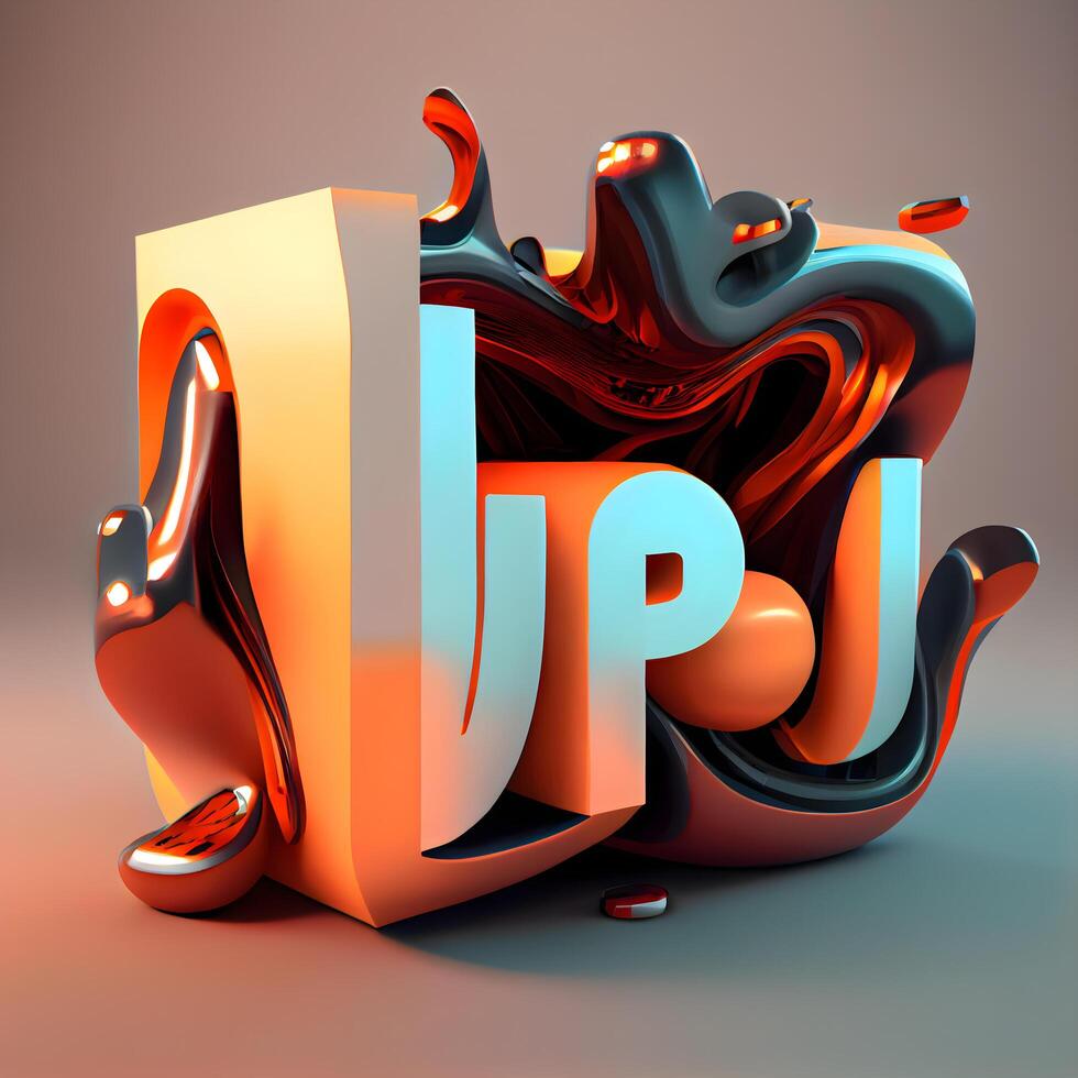 3D render of big 3D orange font with gear inside., Image photo