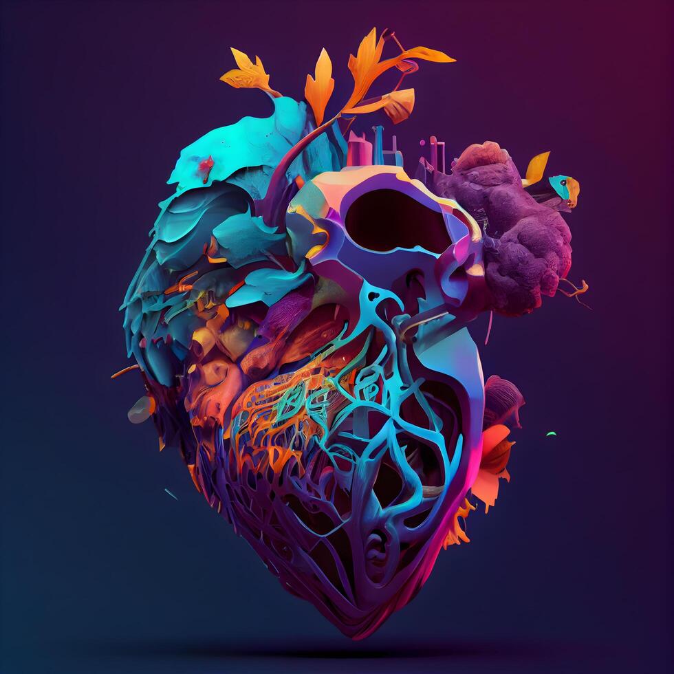 humano corazón con livianos y pulmones. 3d ilustración. vector., ai generativo imagen foto