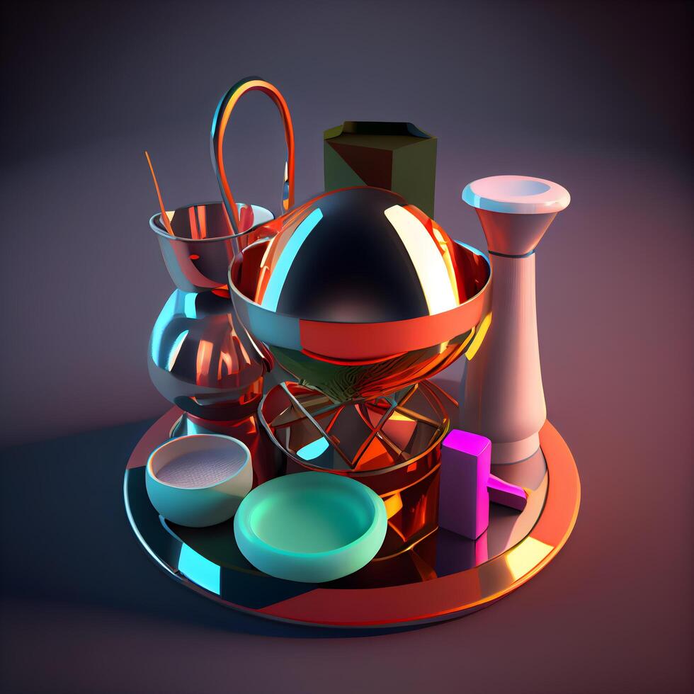 Coffee set with cups and saucers. 3D rendering, Image photo