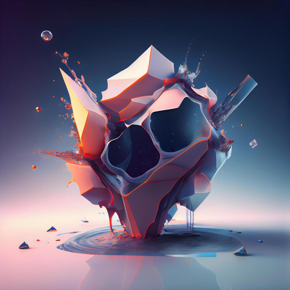 3d render, abstract background, geometric shape, liquid paint splashing., Image photo