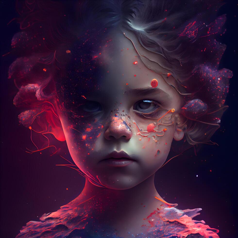 Fantasy portrait of a girl with red paint on her face., Image photo