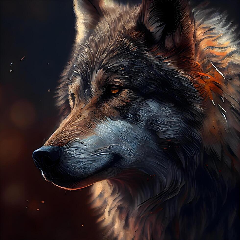 Digital painting of a wolf in profile. Digital painting of a wolf