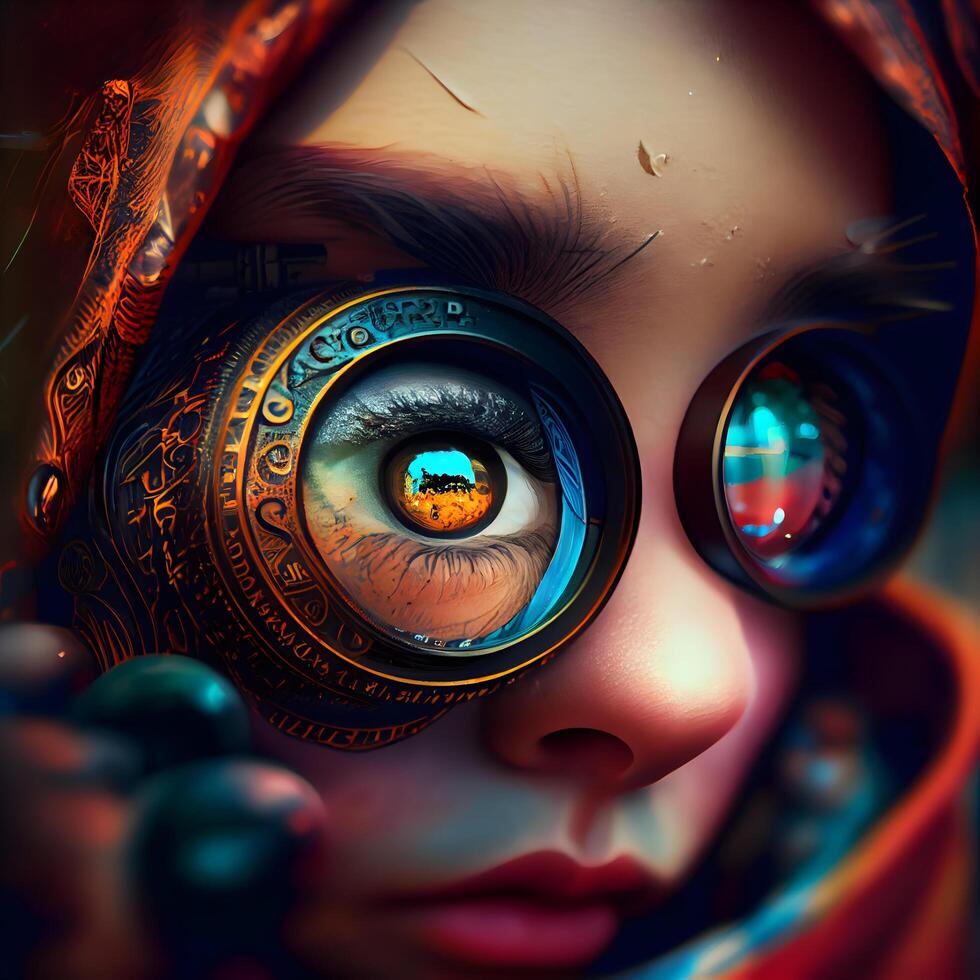 Close up portrait of a beautiful girl with a strange eye., Image photo