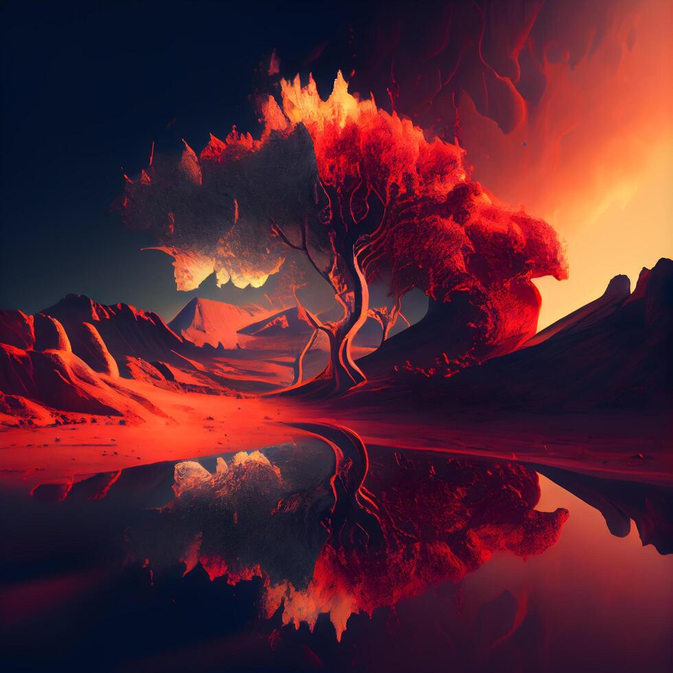 Burning trees in the desert. 3d illustration. Computer generated image., Image 23574157 Stock