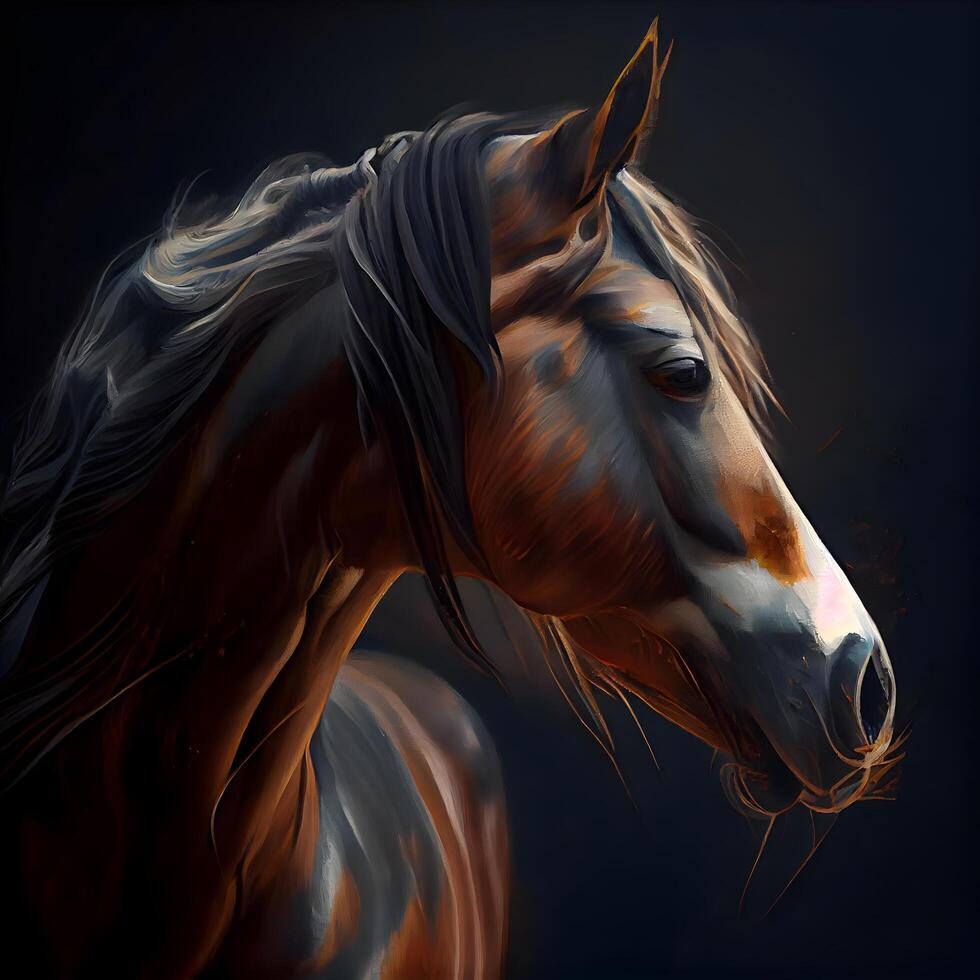 Beautiful horse portrait on a dark background. Digital painting of a horse., Image photo