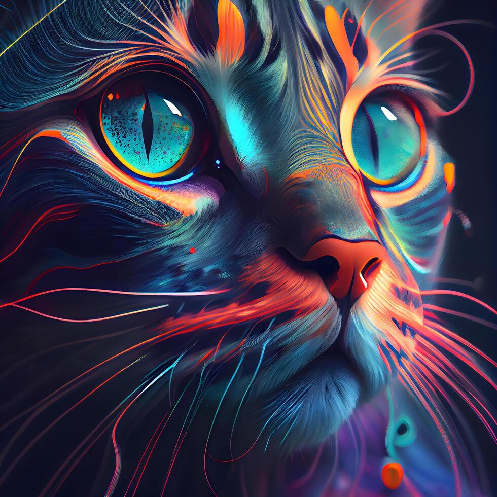 Fantasy portrait of cat with colorful eyes, close up., Image photo