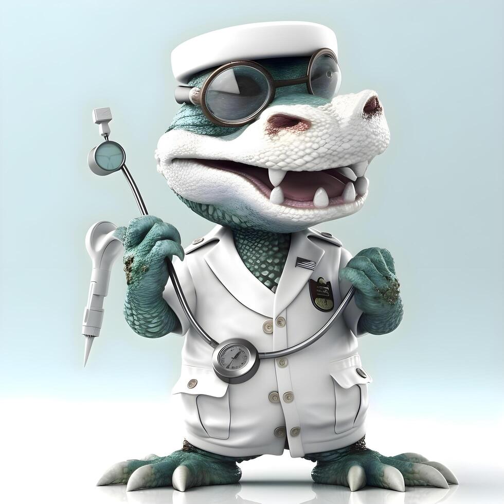 Cute crocodile doctor with stethoscope on blue background., Image photo