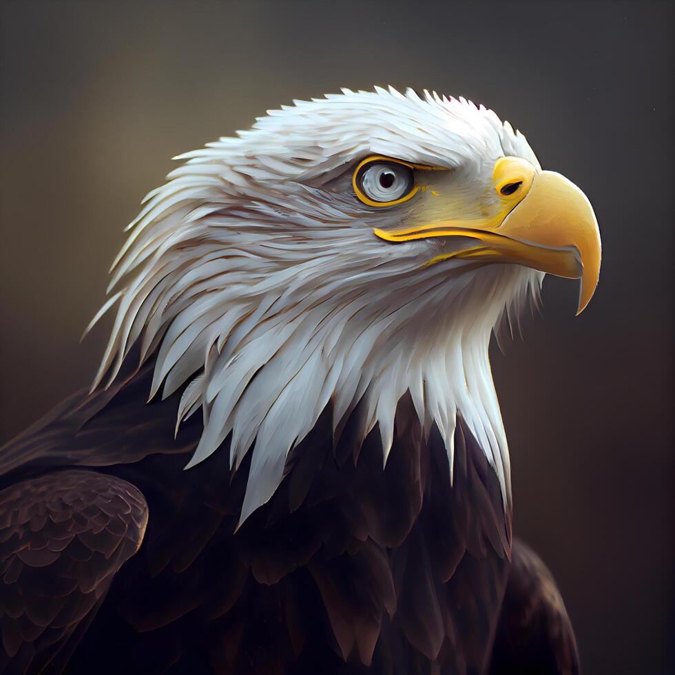 Bald Eagle on dark background. Close-up portrait of american eagle., Image photo