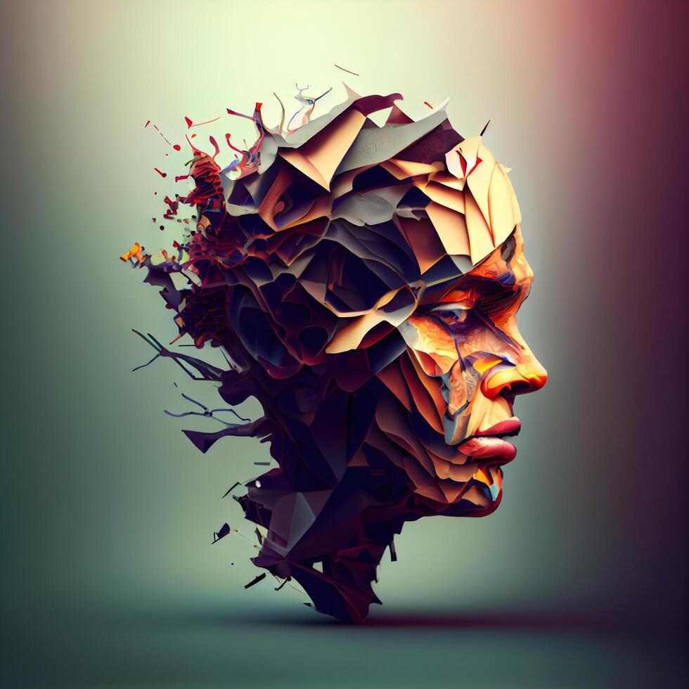 3d illustration of human head made of polygonal shapes., Image photo