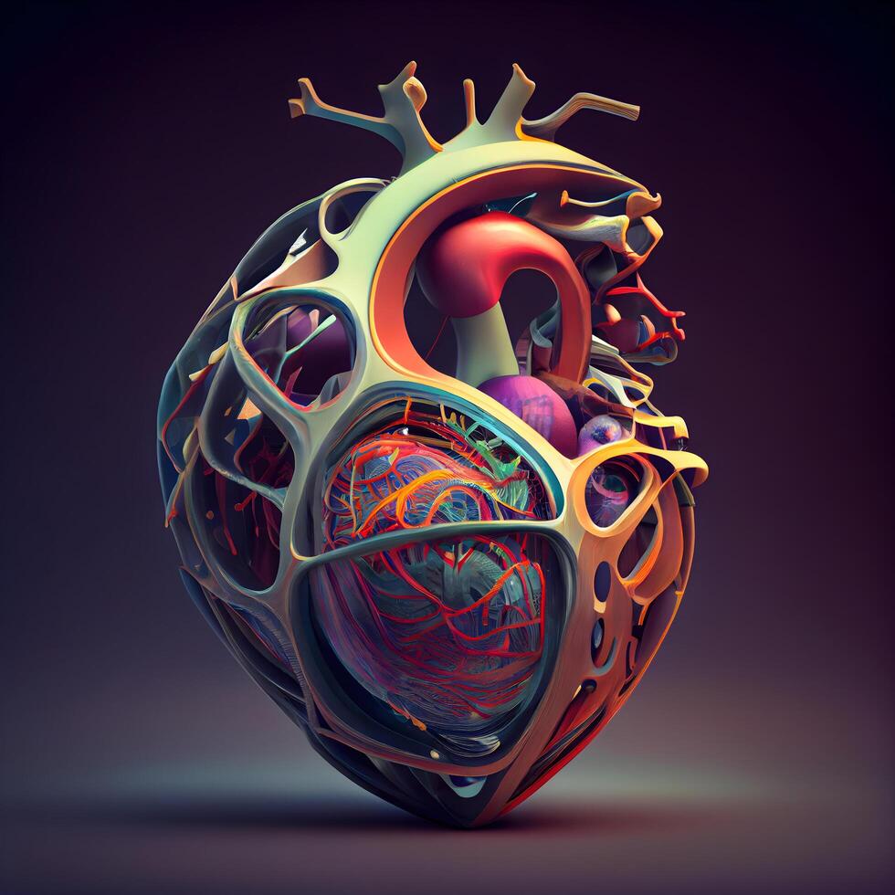 Human heart. 3d render on dark background. Computer generated image., Image photo