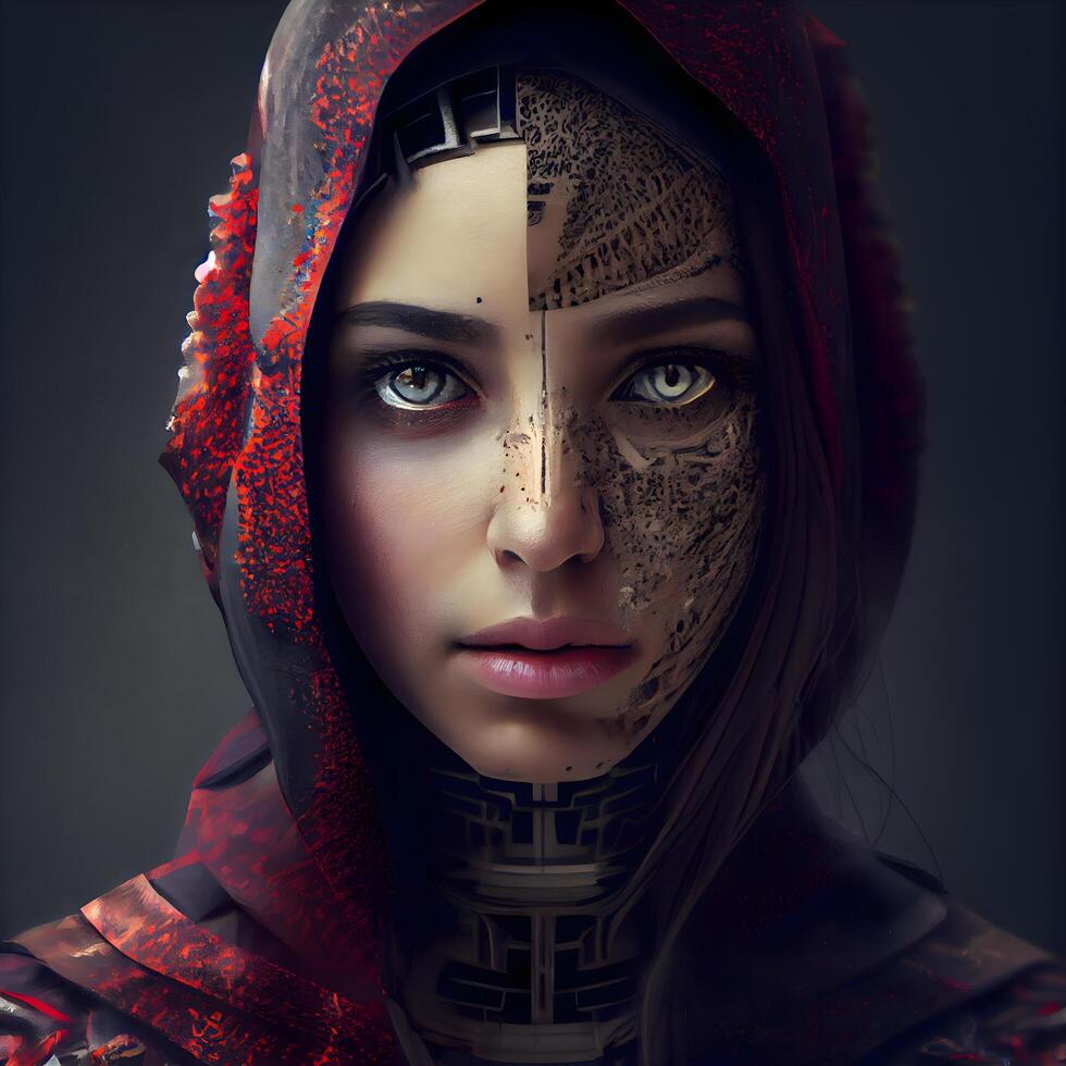 Portrait of a beautiful girl in the image of a medieval warrior., Image photo