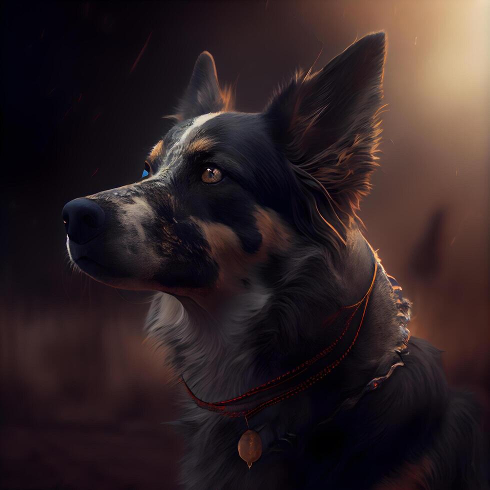 Portrait of a dog on a dark background. Dog in a collar., Image photo