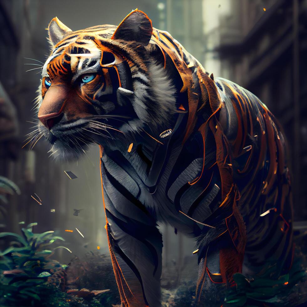 Tiger in the forest. 3D illustration. Fantasy and imagination., Image photo