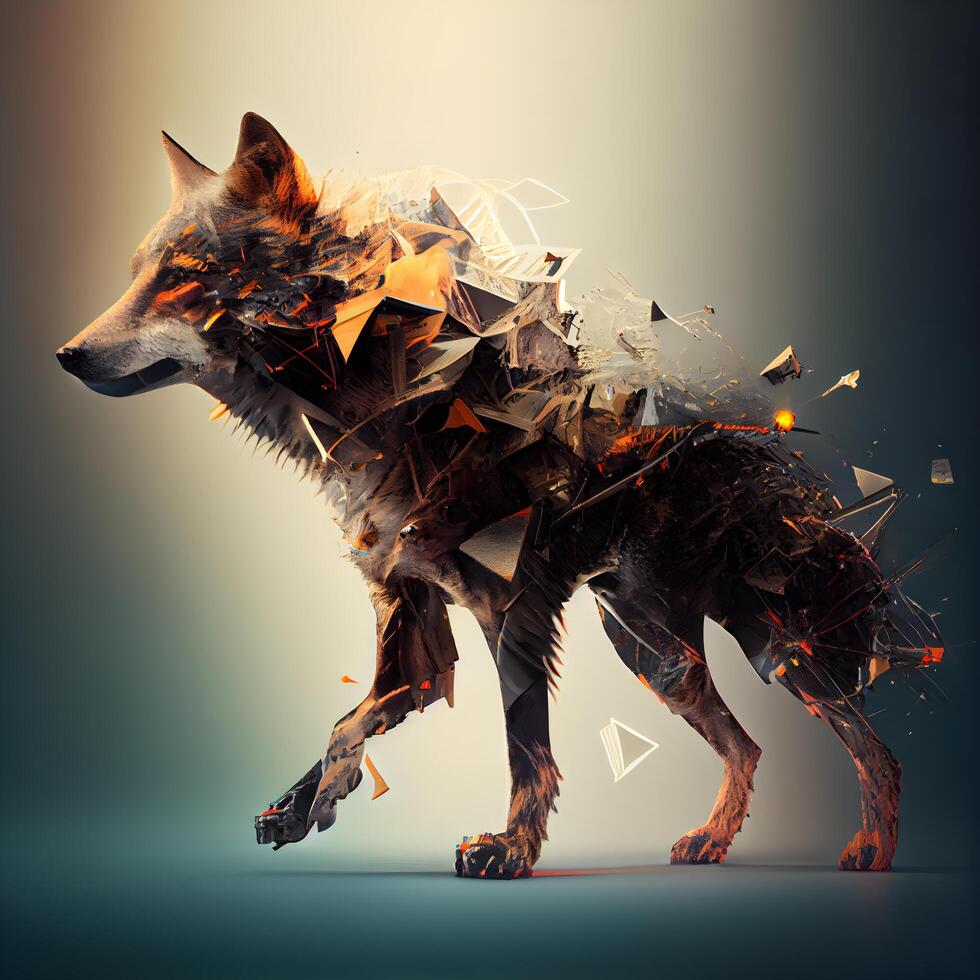 Fractal illustration of a wolf with low poly geometric shapes., Image photo