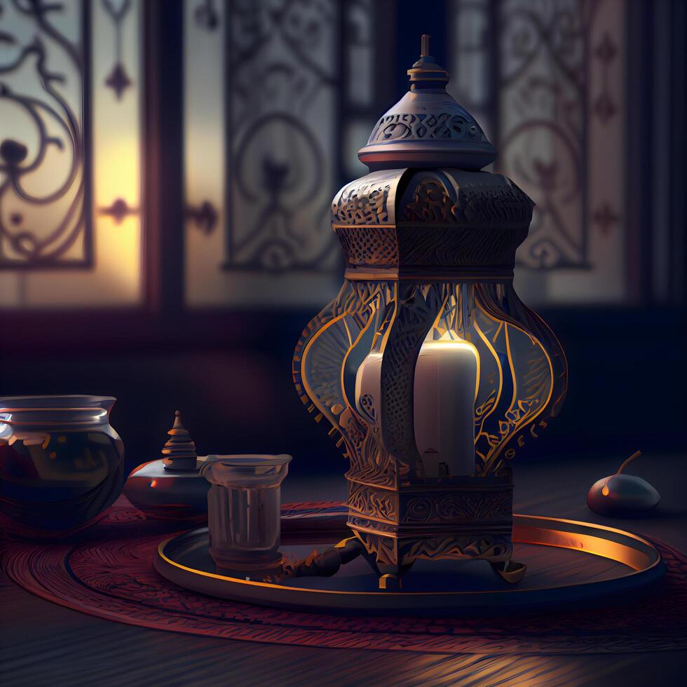 3d illustration of Ramadan Kareem background with Arabic lanterns., Image photo
