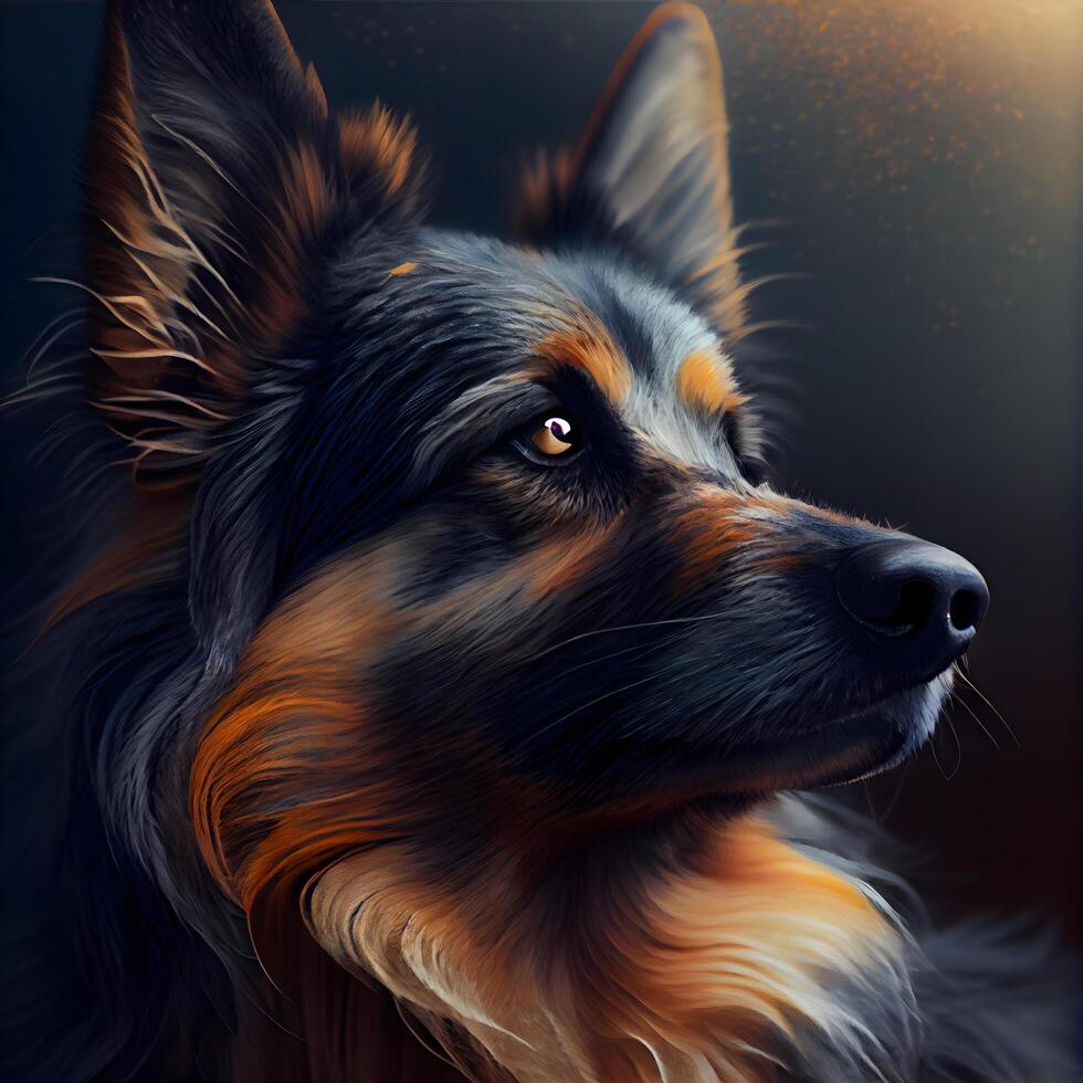 Portrait of a beautiful dog on a dark background. Dog portrait., Image photo