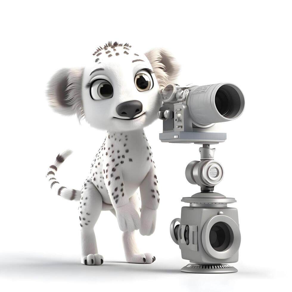 3D rendering of a cute cartoon koala with a camera., Image photo