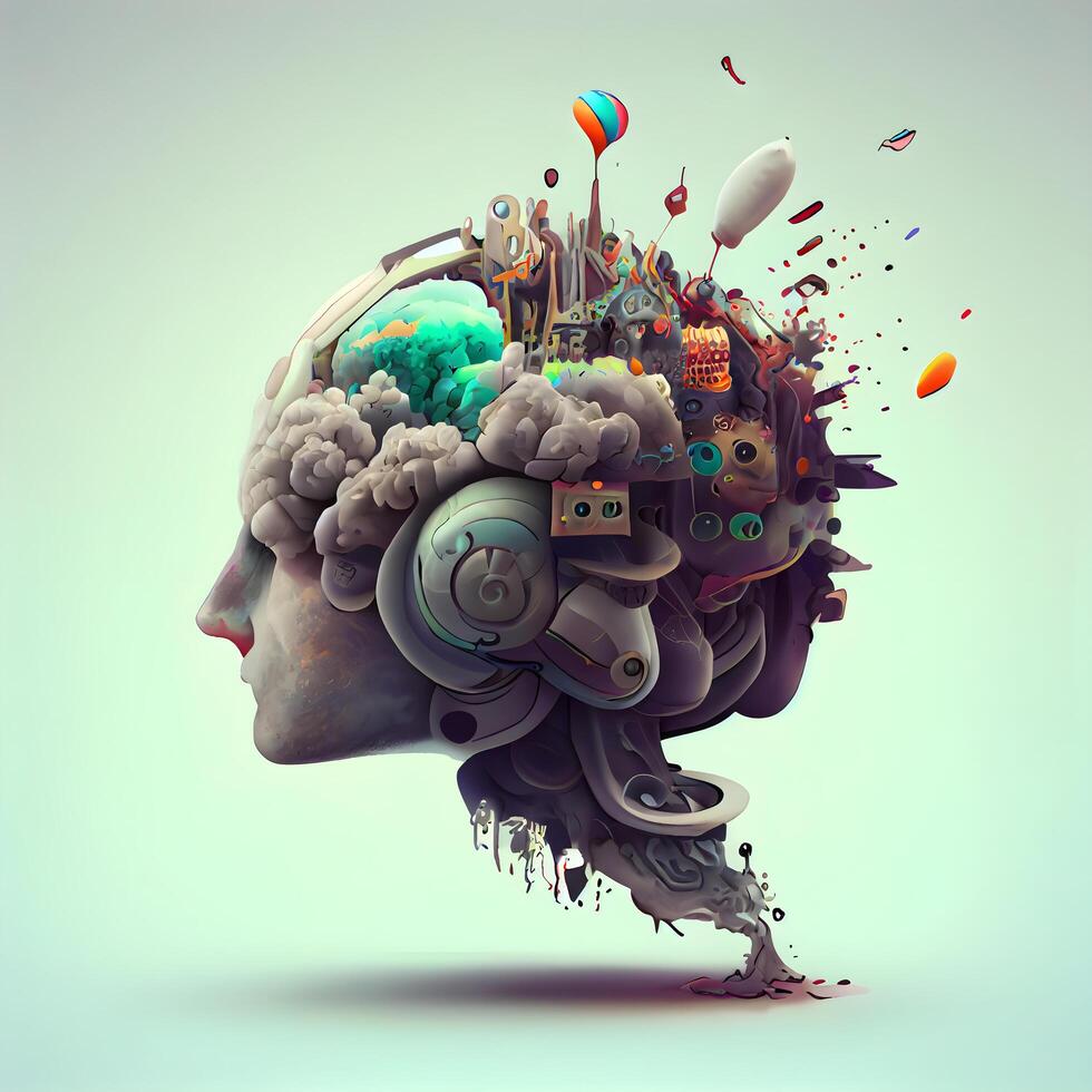 Modern technology and big data concept as a human head with 3D illustration elements., Image photo