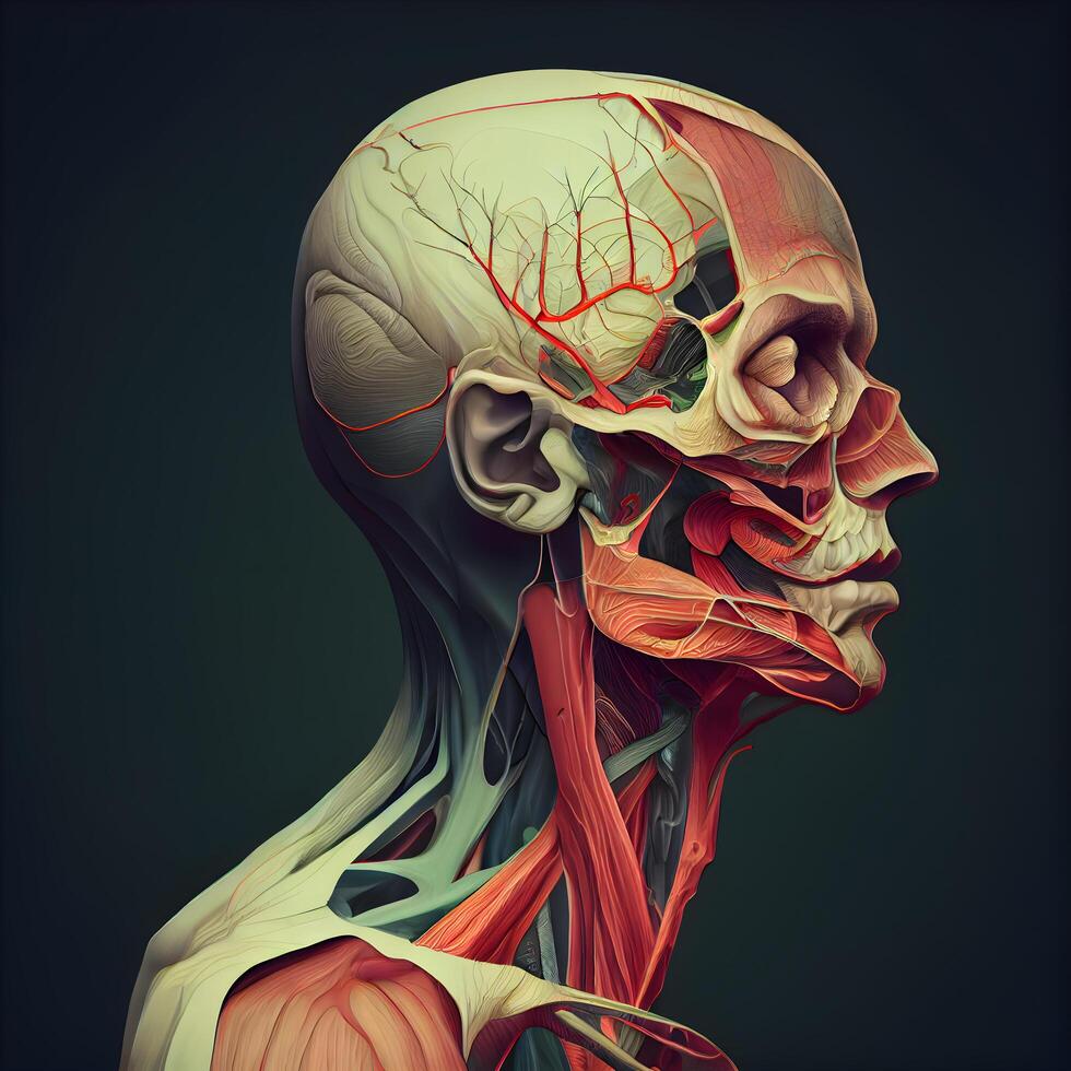 Muscular system of the head and neck. Anatomy of the human body., Image photo