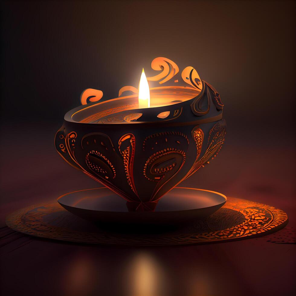 Indian festival Diwali background with burning diya. illustration., Image photo