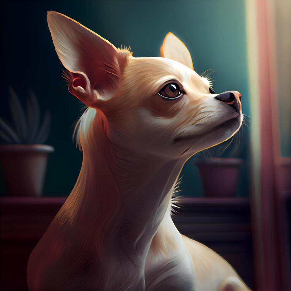 chihuahua perro sentado en el habitación. perro retrato., ai generativo imagen foto