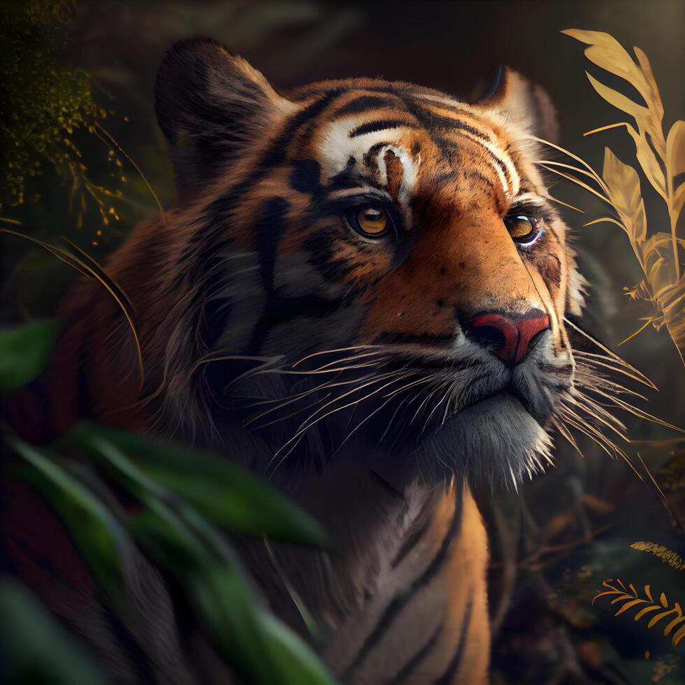 Tiger portrait in the jungle,3d render,illustration, Image photo