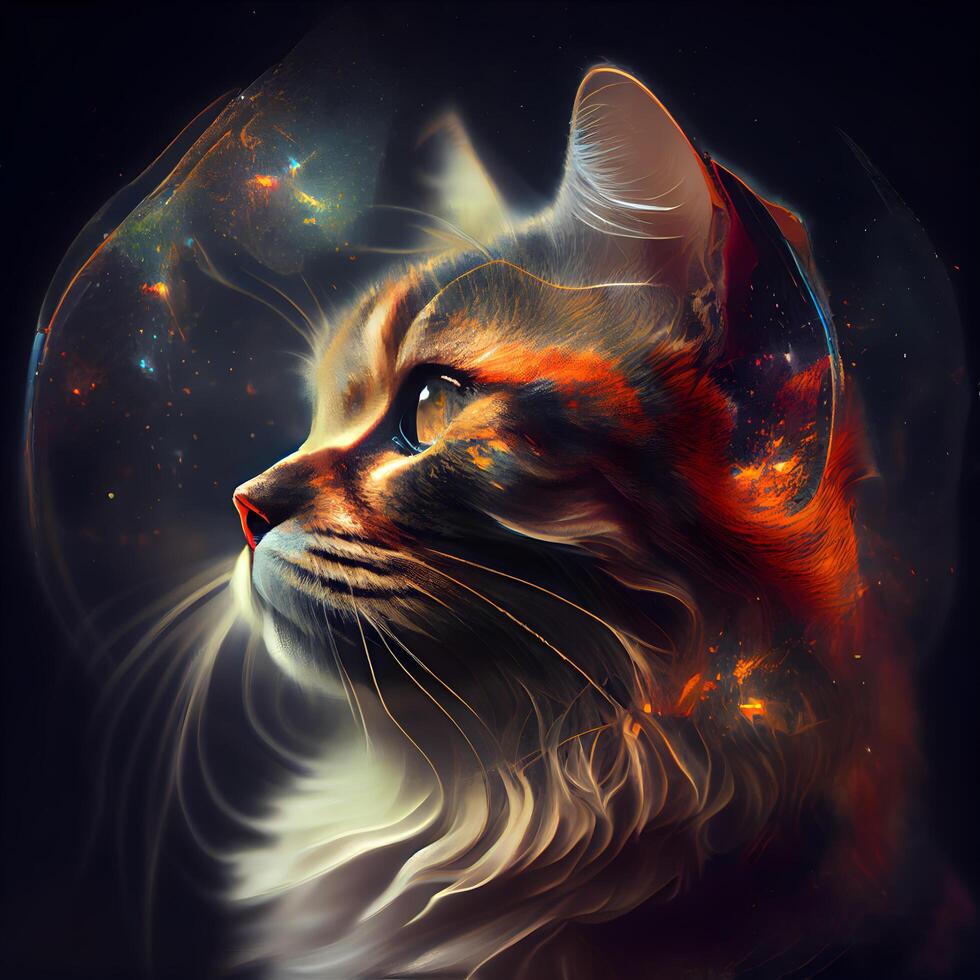 Fantasy portrait of a cat in the space. Zodiac., Image photo
