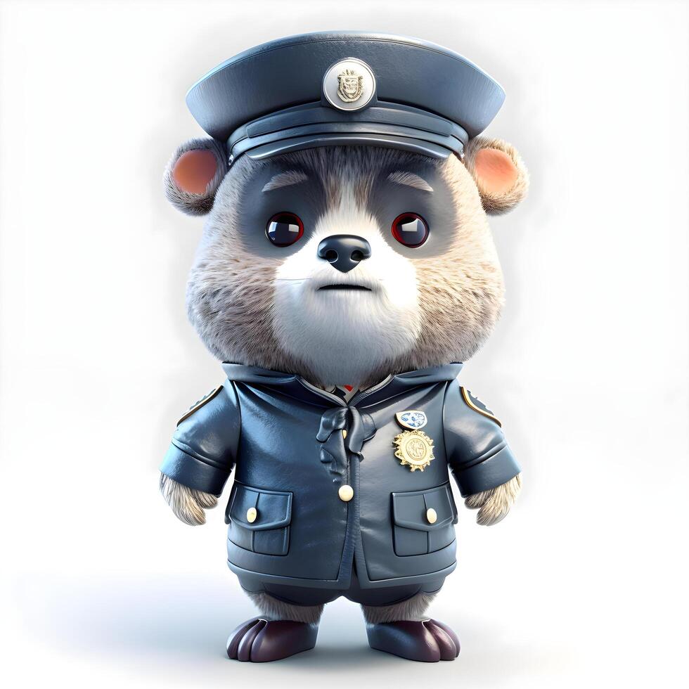 3d rendering of a cute panda in a police uniform., Image photo