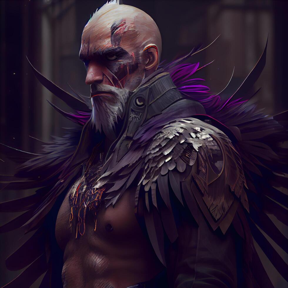 3D rendering of a fantasy warrior with an armor and feathers., Image photo