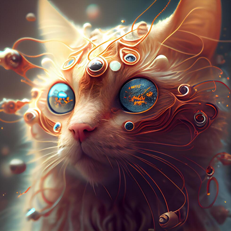 Cat with eyes like a mandala. 3D illustration. Sacred geometry., Image photo