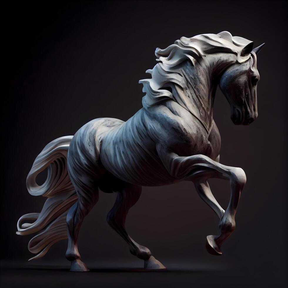 3d representación de un fantasía caballo aislado en negro antecedentes. esta es un computadora generado y 3d prestados imagen., ai generativo imagen foto