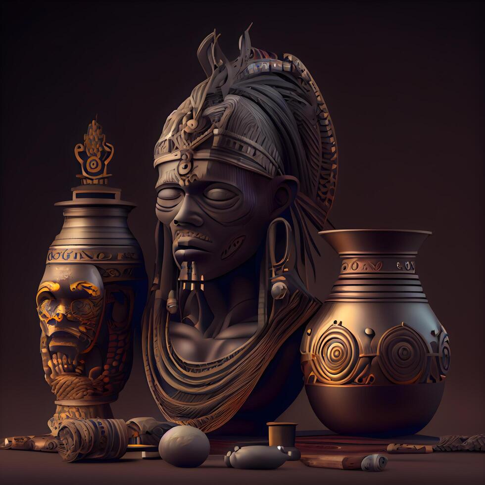 Ancient indian god. 3D render of clay pottery., Image photo