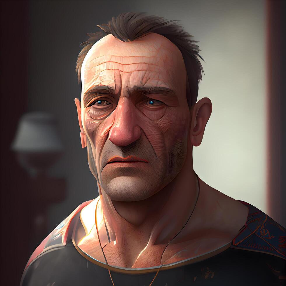 3D rendering of a male cyborg with his eyes closed., Image photo