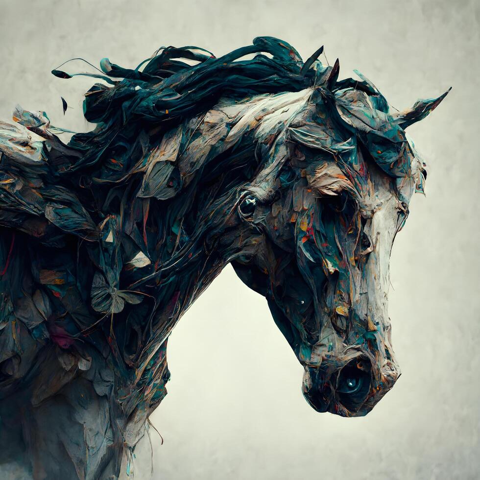 Horse head made of plastic garbage. Concept of environmental pollution., Image photo