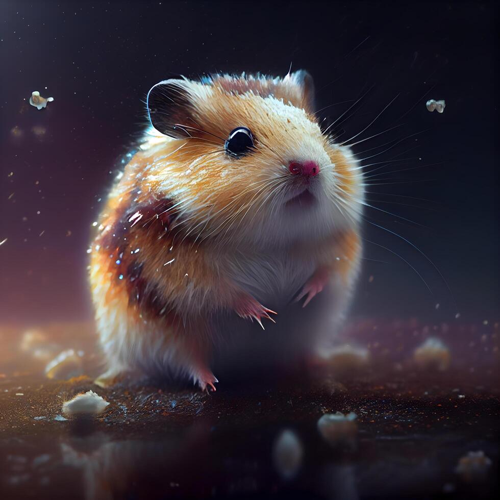 Hamster in the rain on a dark background. Hamster in the rain., Image photo