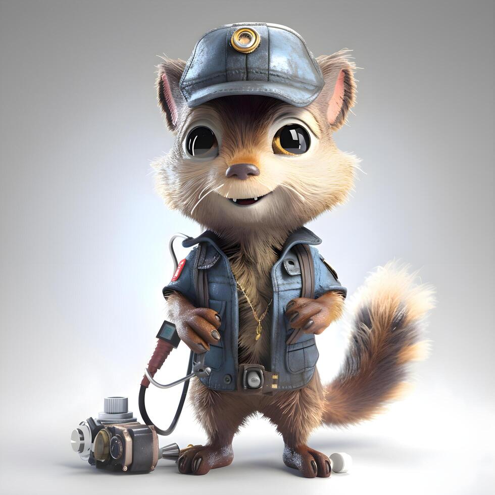 3D rendering of a little fox in a pilot's cap., Image photo