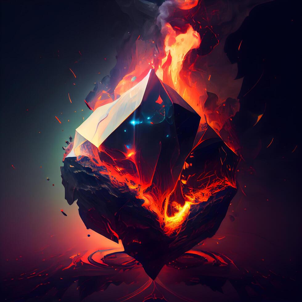 3D illustration of a crystal with a fire inside. Geometry., Image photo