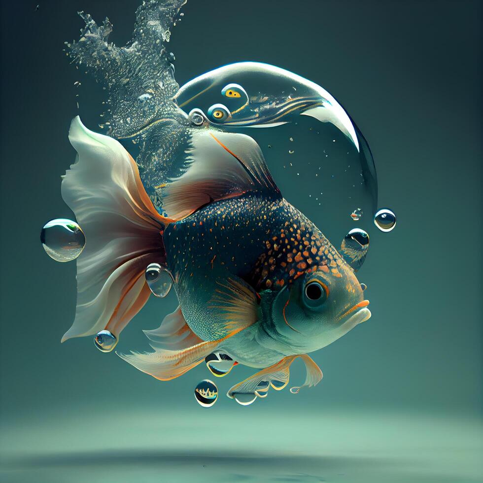Underwater world. Fish and bubbles. 3D illustration. 3D CG. High resolution., Image photo