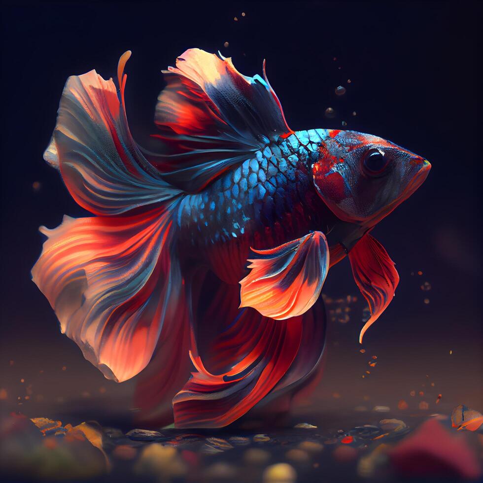 Capture the moving moment of red blue siamese fighting fish isolated on black background. betta fish., Image photo