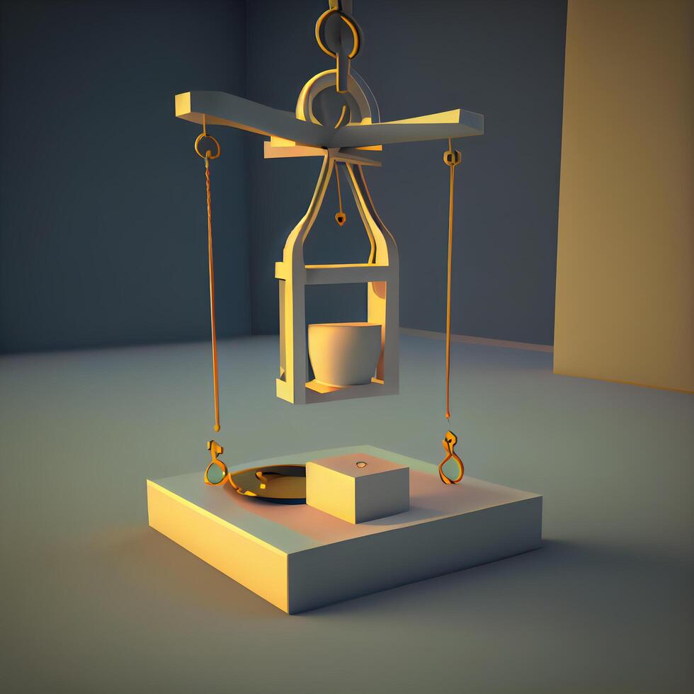 3d illustration of a hanging teapot with a cup., Image photo