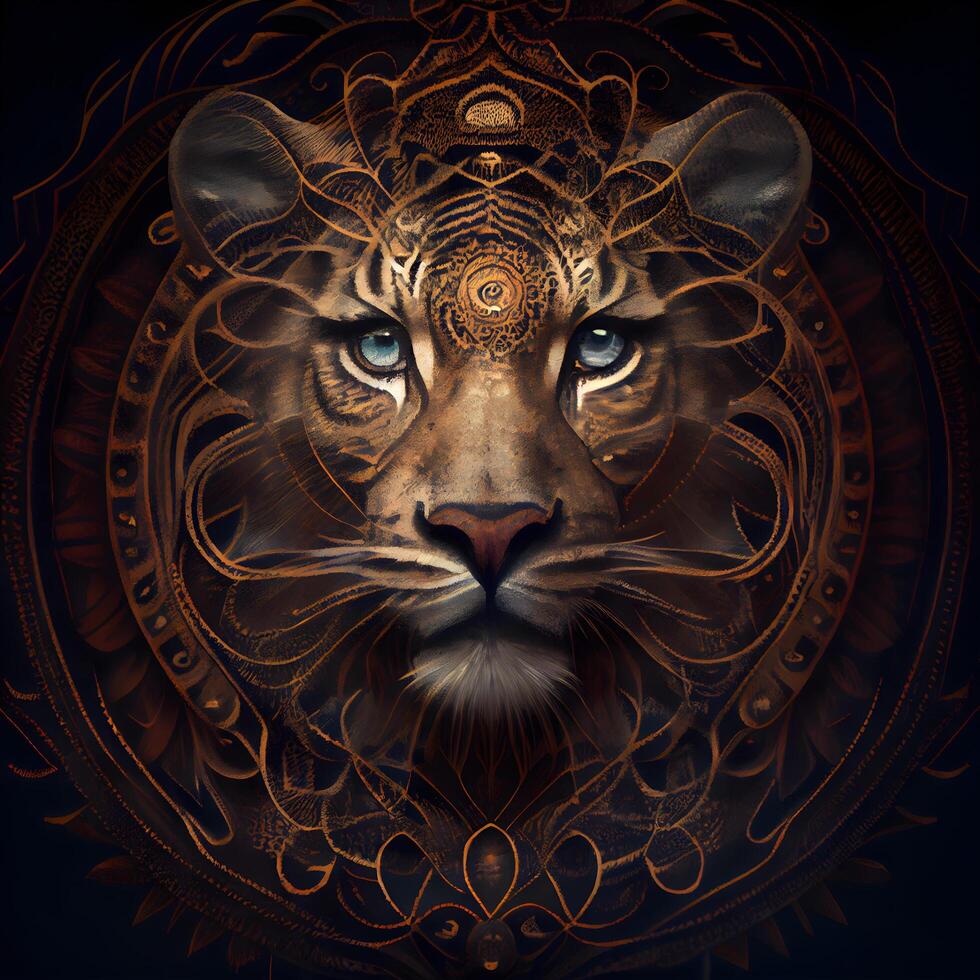 Tiger head with mandala. Zodiac symbol of the year 2022., Image photo