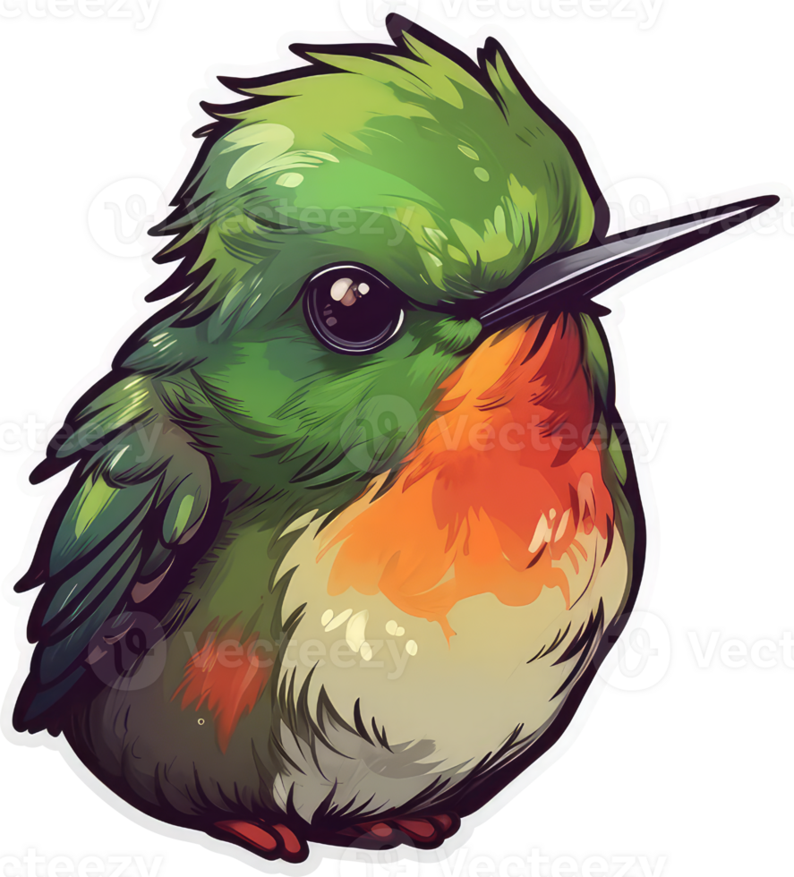 gracioso y linda pájaro transparencia pegatina, de ana colibrí ai generativo. png