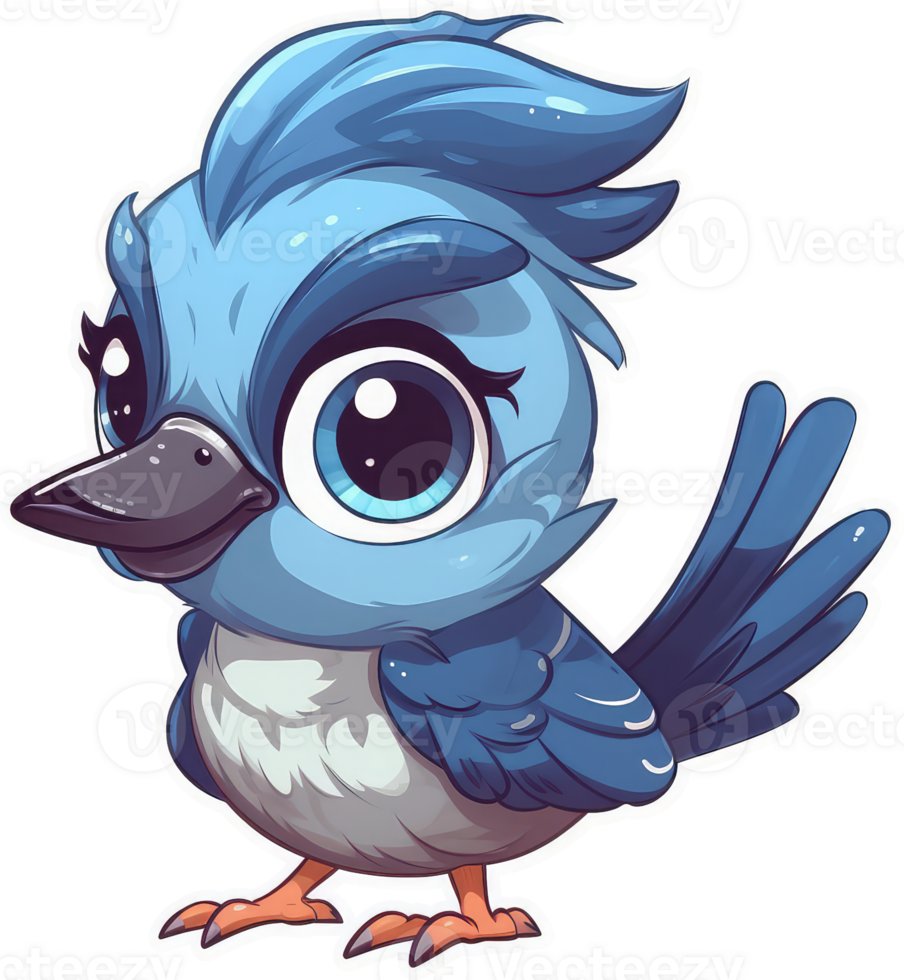 Funny and cute bird transparency sticker, Blue Jay. AI Generative